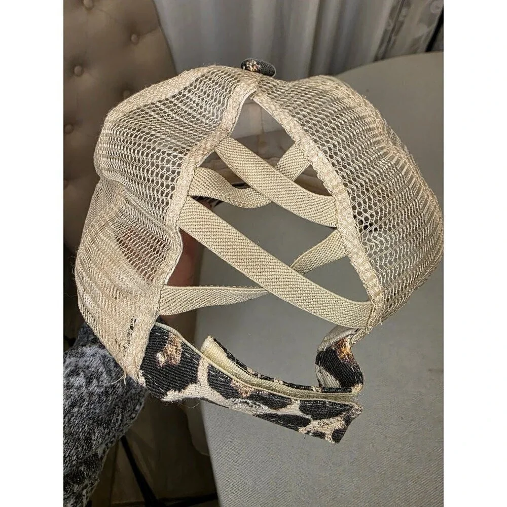 Leopard Print God Bless The USA Distressed Trucker Hat With Mesh‎ Back
